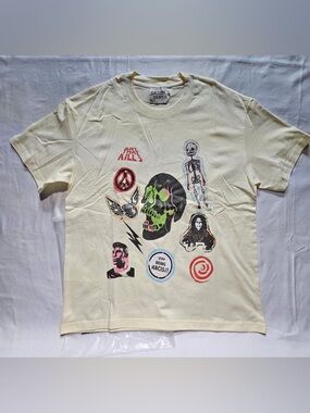 Gallery Dept Cream Tee with Multicolor Skull and Red Text